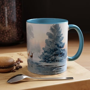 Winter Wonderland | Magical Deers | Accent Mug | Christmas Coffee Cup | Holiday Gift in Blue, Pink or Black