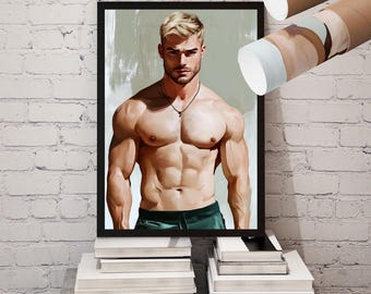 Blond Male Portrait Print – Modern Masculine Wall Art for Gym or Bedroom
