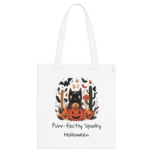 Halloween Spooky Cat Canvas Tote Bag – Reusable Cotton Bag, Eco-Friendly, Trick or Treat Bag, Spooky Season Gift