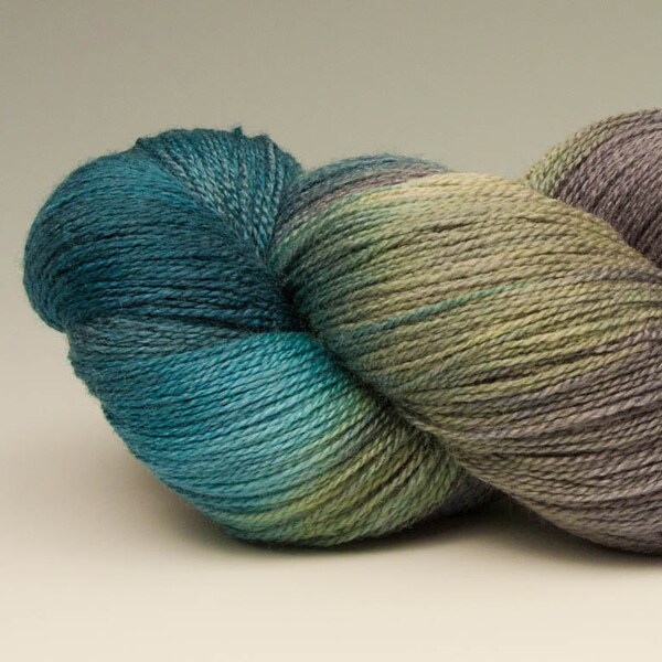 Handpainted Yarn, Merino and Silk, Lace Wt, Graceful, 100 g, Blue Spruce