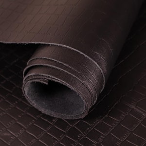 Croco Stone Pattern, Black Leather, 2.2 Sqm, 1.5-1.8 mm, Calf Skin, For Crafts, Top Grain, Full Hide, Genuine Leather, Leather