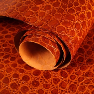 Croco Stone Print, Brown First Grade Leather, 1.8 Sqm, 1.5-1.8 mm, Calf Skin, For Crafts, Top Grain, Genuine Leather, Leather