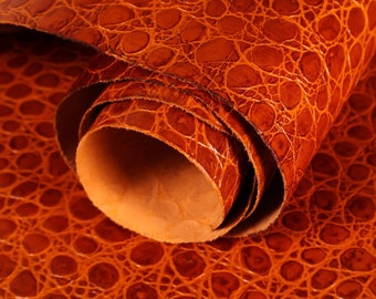 Croco Stone Print, Brown First Grade Leather, 1.8 Sqm, 1.5-1.8 mm, Calf Skin, For Crafts, Top Grain, Genuine Leather, Leather