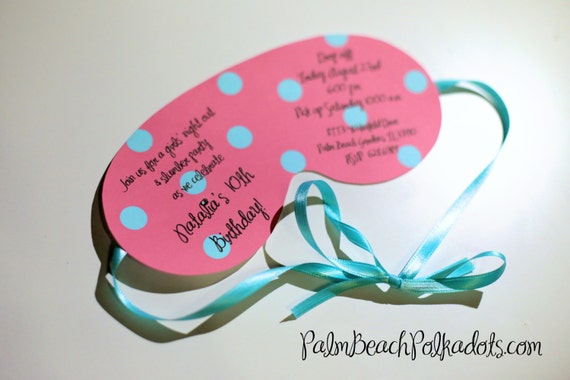 10 Spa Party Sleepover Birthday Party Invitations Eye Mask A Etsy