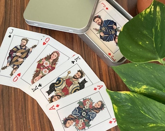 Naipes con foto personalizada: Baraja personalizada con acabado de lino
