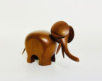 Mod Wooden Elephant Figurine | Mid Century Modern, Handmade, Wooden, Wood, Teak