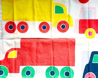 Vintage 1975 Children's Twin Flat Sheet by Marimekko | Cars, Trucks, Buses, Vehicles, City, Automobiles | Dan River Bo Boo