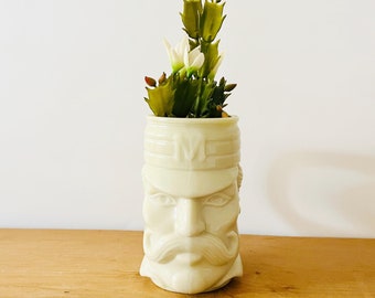 Vintage Milkglass White "Casey at the Bat" Avon Beer Stein Mug | Man, Baseball, Mustache Mug, White Mug, Figure