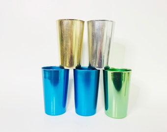 Vintage Set of 5 Bascal Colorful Anodized Aluminum Tumbler Cups | Drinkware, Vintage Cups, Metal