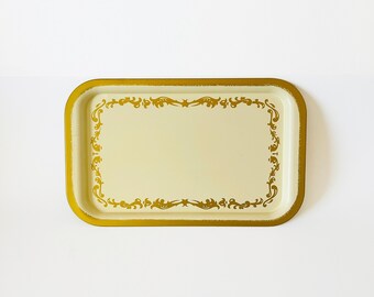 Vintage Gold and Ivory Baroque Tin Tray | Decorative Metal Tray, Retro Kitchen, Serving Tray, Bed and Breakfast, Rectangular, Tin Tray