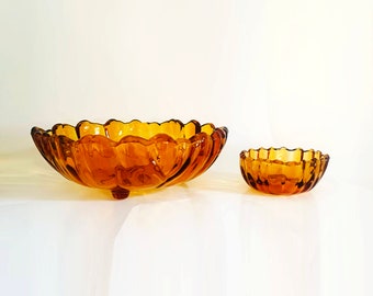 1970s Amber Colored Indiana Glass Sunflower Bowls Set of 7 | Collectable, Mid Century Modern, Enamel Bowl, Metal, Motif