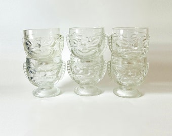 Vintage Two-Faced, Happy and Sad Hawaiian Tiki Footed Glass Goblets | Bowl, Barware, Drinkware, Cup, Bar, Drink