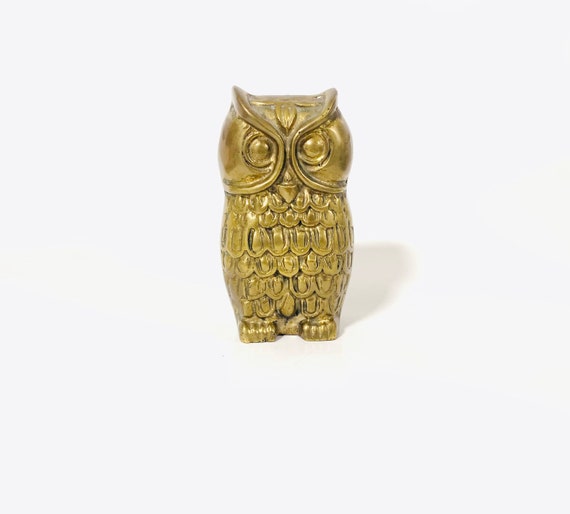 Vintage Solid Brass Owl Paperweight Boho Brass Desk Etsy
