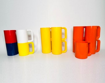 Brightly Colored  Mid Century Mod Heller Style Mugs | Massimo Vignelli, Red, Yellow, Orange, Blue, White
