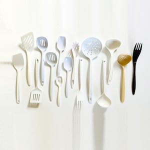 CHOOSE YOUR UTENSIL - Vintage Danish Modern Melamine Utensils| Copco, Rosti, Foley, Dansk, Servingware, Ladel, Slotted Spoon - Whites