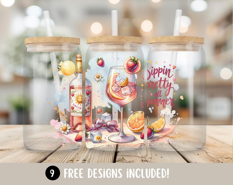 Summer Vibes Glass Can Tumbler Wrap, Summer Drinks 16oz Glass Cup Wrap ...