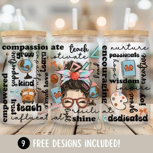 Teacher Affirmations Wrap PNG, Glass Can Wrap for Teachers, Sublimation Design, Teacher Life Gift, 16oz Teacher Cup Wrap Download