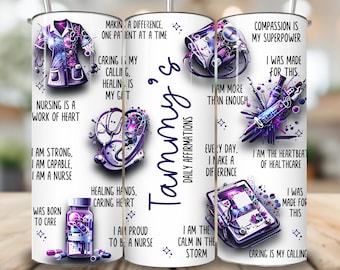 Personalisierte Krankenschwester Tumbler Wrap PNG, Krankenschwester Geschenke 20 Unzen Skinny Tumbler Designs, Krankenschwester Affirmations Tumbler Sublimation, RN Tumbler Wrap
