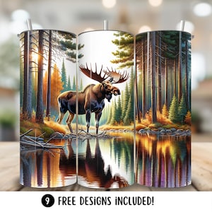 Moose Tumbler Wrap PNG, Wildlife 20oz Skinny Tumbler Sublimation Design, Moose Hunting Tumbler Digital Download, Nature Forest Tumbler