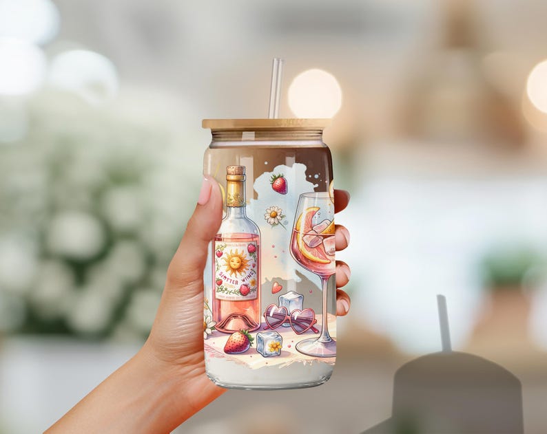 Summer Vibes Glass Can Tumbler Wrap, Summer Drinks 16oz Glass Cup Wrap ...