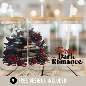 Dark Romance Books PNG, Book Lover Glass Can Sublimation Design, Spicy Book Reader Digital Download, Smut Books 16oz Glass Cup Tumbler Wrap