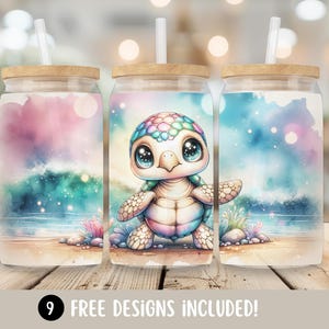 Sea Turtle Glass Can Tumbler Wrap, Ocean Turtle PNG Designs, Turtle 16oz Glass Cup Wrap Sublimation Design, Summer Beach Digital Download