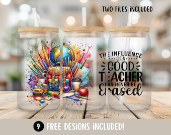 Teacher 16oz Libbey Glass Cup Wrap PNG, Custom Teacher Appreciation Glass Can Sublimation Designs,School Glass Tumbler Wrap Digital Download