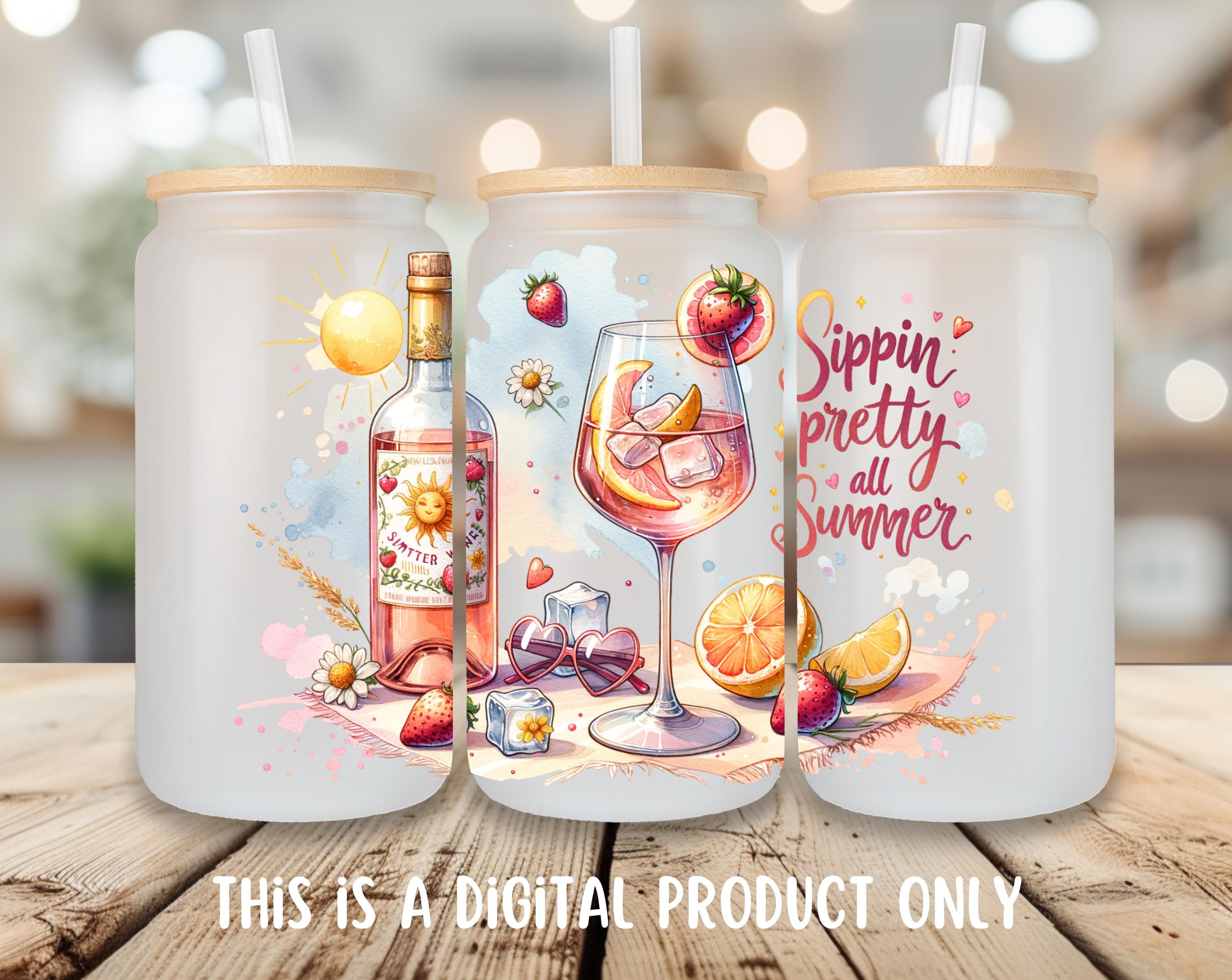 Summer Vibes Glass Can Tumbler Wrap, Summer Drinks 16oz Glass Cup Wrap ...
