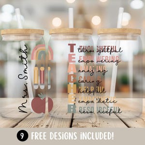 Teacher Affirmation PNG 16oz Glass Cup Wrap, Personalized Teacher Appreciation Gift Glass Can Wrapping, School Sublimation Digital Download