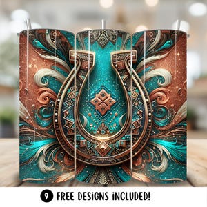 Western Tumbler Wrap PNG, Western Cowboy 20oz Skinny Tumbler Sublimation Designs, Teal Western Digital Download
