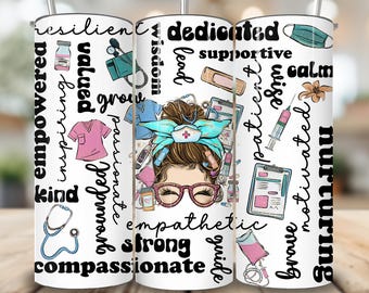Nurse affirmation tumbler wrap PNG, 20oz skinny nurse wrap design, digital RN sublimation wrap, nurse gift idea, printable download