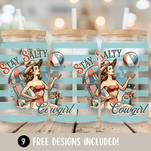 Coastal Cowgirl Beach Tumbler Wrap for Western Lovers, Cowgirl 16oz Glass Can Tumbler Sublimation Design, Beach Glass Cup Tumbler Wrap PNG