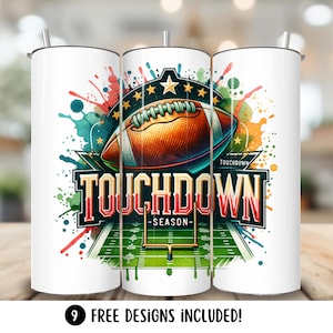 Football Tumbler Wrap PNG, Touchdown Season 20oz Skinny Tumbler Sublimation Design, Football Field Sports Tumbler Wrap, Game Day Design