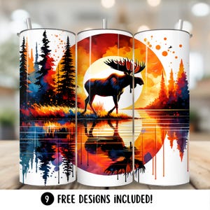 Moose Tumbler Wrap PNG, Wildlife 20oz Skinny Tumbler Sublimation Design, Moose Hunting Tumbler Digital Download, Forest Tumbler Design