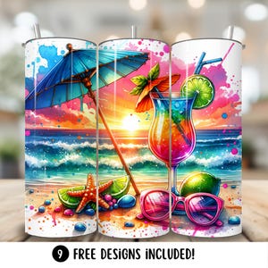 Summer Vibes Tumbler Wrap PNG, Summer Drinks Sublimation Design Digital Download, Summer 20oz Skinny Tumbler Design, Beach Tumbler Wrap PNG