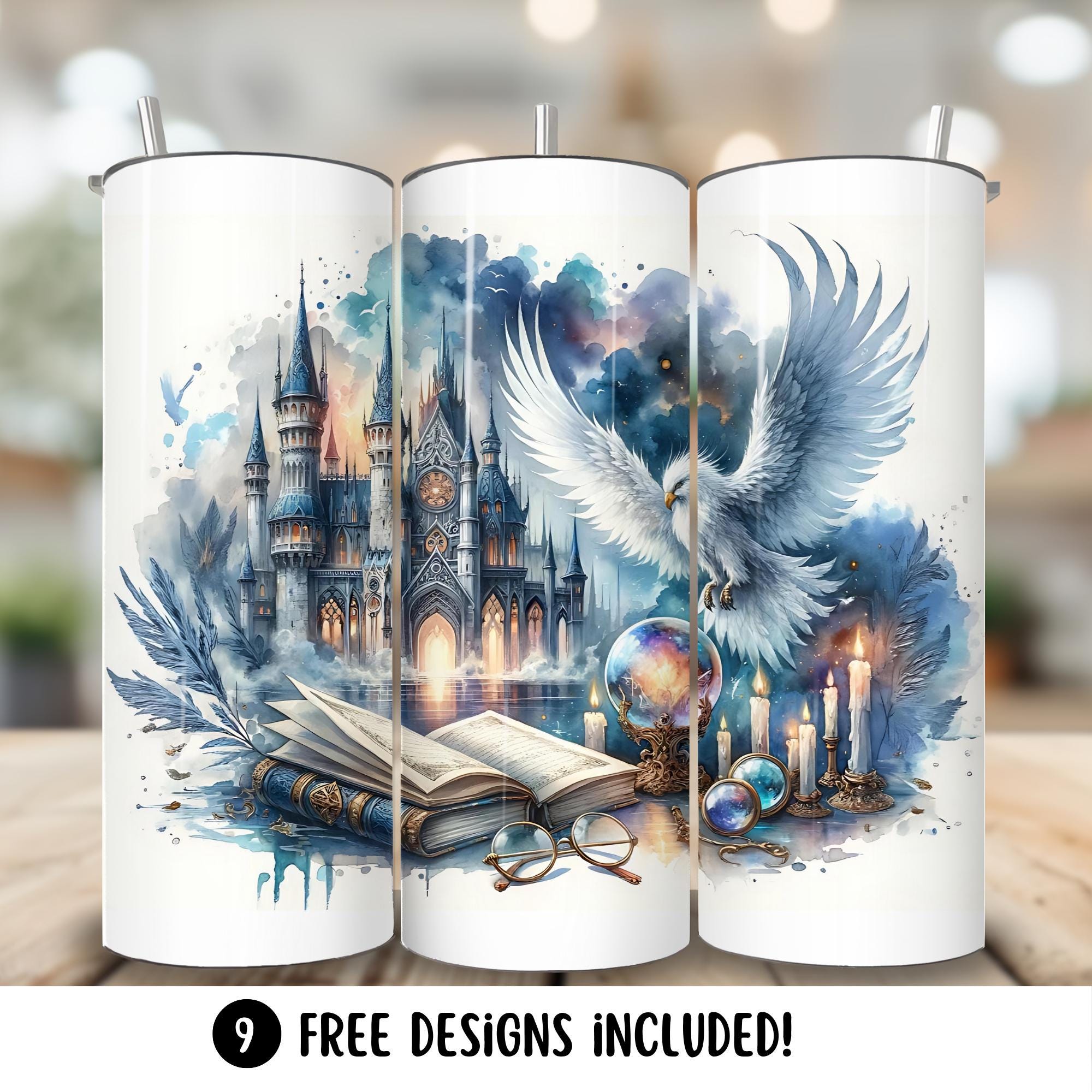 Zauberer Welt Tumbler Sublimation Wrap, Zauberschloss Digitaler Download, Magic World Fantasy Buch Merch 20oz Skinny Tumbler Wrap PNG