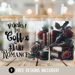 Dark Romance Books PNG, Book Lover Glass Can Sublimation Design, Smut Books 16oz Glass Cup Tumbler Wrap, Spicy Book Reader Digital Download