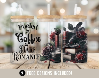 Dark Romance Books PNG, Book Lover Glass Can Sublimation Design, Smut Books 16oz Glass Cup Tumbler Wrap, Spicy Book Reader Digital Download
