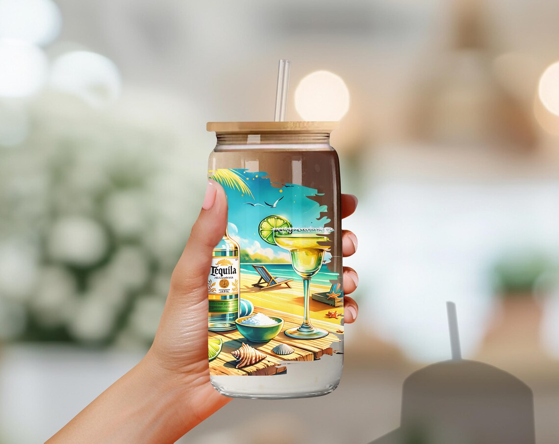 Summer Drinks Glass Can Tumbler Wrap PNG, Tequila PNG Sublimation ...
