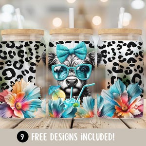 Cow Print Glass Can Wrapping, Summer Highland Cow 16oz Glass Cup Wrap, Highland Cow Flower Sublimation Design, Cowhide PNG Digital Download
