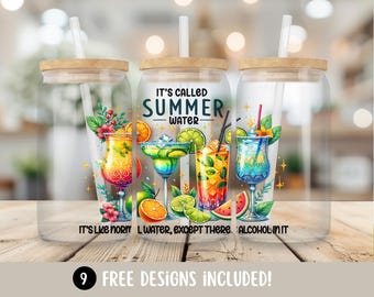 Summer Water Tumbler Glass Can Wrapper, Summer Drinks 16oz Glass Cup Wrap Sublimation Design, Tropical Summer Beach Digital Download