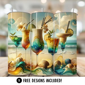 Summer Tropical Drinks PNG Tumbler Wrap, Beach Tumbler Digital Download, Liquor Tumbler Sublimation Design, Summer 20oz Skinny Tumbler