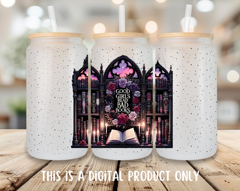 Dark Romance Books PNG, Book Lover Glass Can Sublimation Design, Smut Books 16oz Glass Cup Tumbler Wrap, Spicy Book Reader Digital Download image 9