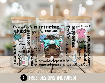 Nurse Glass Cup Wrap PNG, 16oz Libbey Glass Can Wrap, Nurse Gifts Digital Download, RN Sublimation Designs, Nurse Affirmations Wrap
