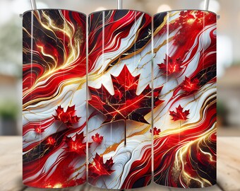 Diseño de vaso térmico de Canadá, descarga digital PNG de Canadá, diseño de vaso térmico delgado de 20 oz con la bandera canadiense, diseño de vaso térmico para el Día de Canadá mediante sublimación.