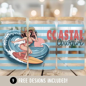 Coastal Cowgirl 16oz Glass Can Tumbler Sublimation Design, Cowgirl Beach Tumbler Wrap for Western Lovers, Beach Glass Cup Tumbler Wrap PNG