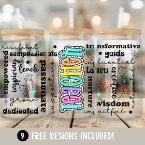 Teacher Affirmation PNG 16oz Glass Cup Wrap, Teacher Appreciation Gift Glass Can Wrapping, School PNG Sublimation Digital Download