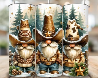 Weihnachtszwerg PNG, Western Gnome Tumbler Wrap, Cowboy 20oz Skinny Tumbler Sublimation Design, Winterurlaub Gnome Digital Download Design