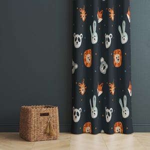 Animal Face Nursery Curtains: Woodland Safari Print, Boho Style
