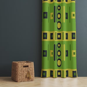 Green Yellow Geometric Curtain: Mid-Century Modern Abstract Drapery